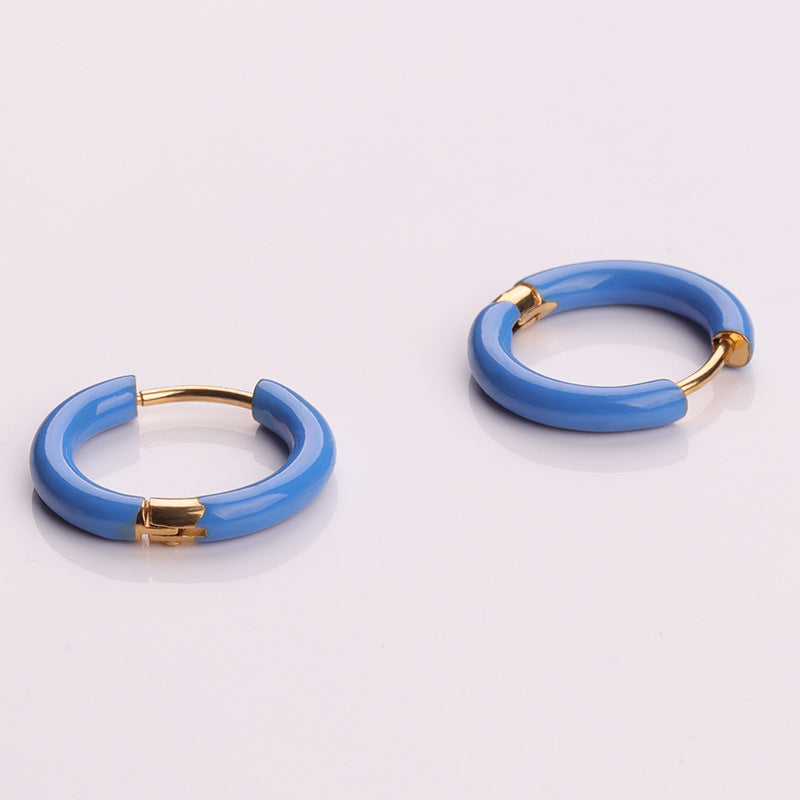 Wholesale Titanium Steel Enamel Colored Multi Color Drip Oil Premium Feeling Water Washable Non Fading Earrings